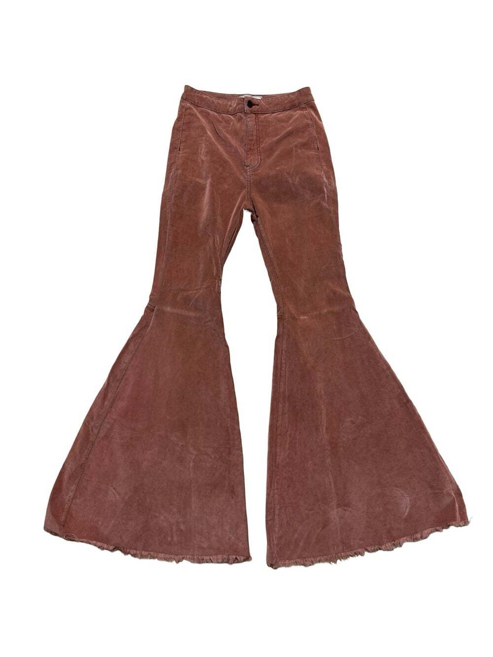 Free People Brown Corduroy Flare Pants Fringe Stretch Button Women Regular Fit